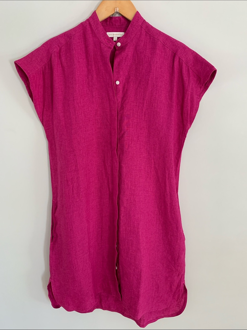 ANN MASHBURN Magenta-Pink Cap-Sleeve Midi Shirt Dress Size S